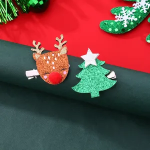 Lot de barrettes de Noël avec bois de renne pailletés et motif sapin de Noël vert