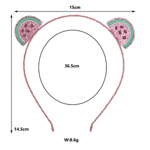 Tableau des tailles du serre-tête pastèque brodé rose pour filles avec dimensions