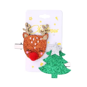 Lot de barrettes de Noël avec renne à paillettes et sapin de Noël sur carte cadeau