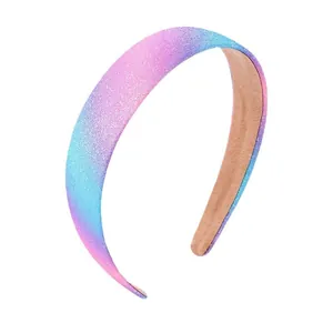 Rainbow gradient sequin headband for girls with pink and blue glitter and non-slip lining