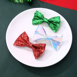 Lot de 3 barrettes nœuds de Noël pailletées en rouge, vert et argent holographique