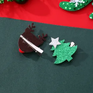 Barrettes de Noël avec renne en feutrine marron et sapin de Noël vert pailleté pour enfant