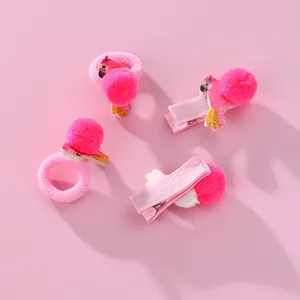 Set de accesorios para el pelo de niñas con flamencos rosas, pompones suaves y pinzas