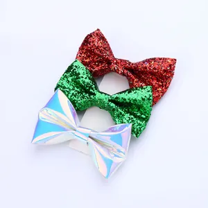 Lot de 3 nœuds papillon festifs en rouge, vert et argent holographique avec paillettes