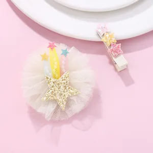 Sweet Kids Star Mesh Hair Clips Set Sequin Mesh Flower Alligator Clips Handmade Cute Princess Hair Accessories For Girls
