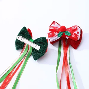 Barrettes à cheveux de Noël avec nœuds pailletés et longs rubans pour style festif