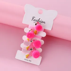 Pinzas para el Pelo de Flamenco Rosa Con Pompones y Gomas para el Pelo para Niñas Accesorios para el Pelo con Brillantina