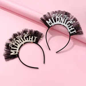 Halloween Party Mesh Headband For Kids Meet Me At Midnight Gold Silver Letter Glitter Sequin Hair Accessory Decoration
