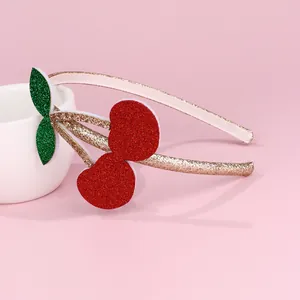 Sparkly glitter cherry headband for girls with red sequins and non-slip inner lining