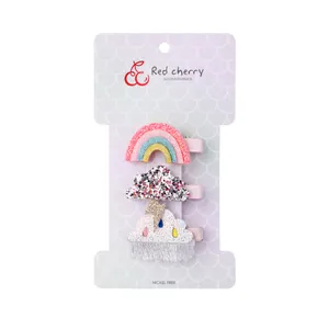 Lot de 3 barrettes pour enfants avec motifs arc-en-ciel à paillettes, nuage et éclair