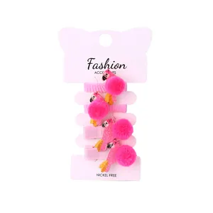 Set de horquillas y gomas de pelo de flamenco rosa con lentejuelas y pompones suaves
