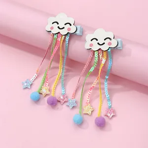 Barrettes Cheveux Nuage Souriant Arc-en-ciel Paillettes Gland Pour Filles Fait Main Étoile Boule De Peluche Accessoires