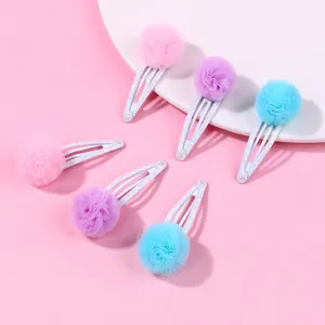 Lot de 6 pinces à cheveux douces avec pompons en tulle rose, violet et bleu à paillettes