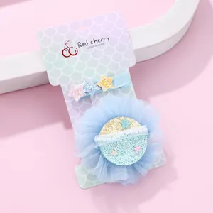 Dolci Fermagli Per Capelli In Pizzo A Rete Cielo Stellato Blu Ragazze Stella Di Paillettes Clip A Becco D'Anatra Per Bambini Gioielli