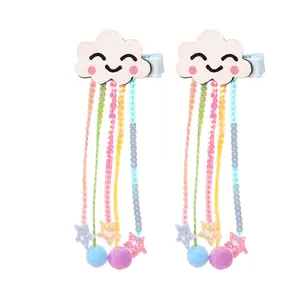 Barrettes nuages mignonnes avec franges pailletées et pompons pour enfants