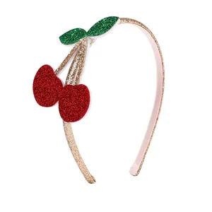 Sparkling gold glitter headband with cute red cherry decoration for kids hair styling