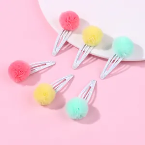 Barrettes à Cheveux à Clip Pompon en Maille Douce pour Enfants Clips BB de Balle en Tulle Pailleté Épingles à Cheveux à la Main Filles