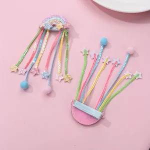 Rainbow hair clip with sequin tassels and glitter star charms for girls hair styling