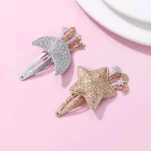 Lot de Barrettes BB Étoile Lune à Gland pour Enfants Barrettes en Alliage de Tissu à Paillettes pour Filles Accessoires
