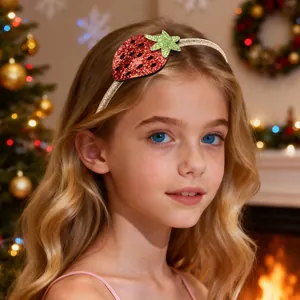 Sparkly red strawberry headband for girls with gold glitter finish for holiday parties