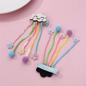 Barrettes nuages pour filles avec glands à paillettes colorés et étoiles en peluche