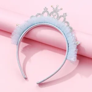 Cerchietto a Corona da Principessa per Bambini con Strass Scintillanti e Rete Dolce Fascia per Capelli per Ragazze Festa Spettacolo Accessori