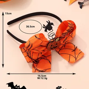 Στέκα Halloween με πορτοκαλί φιόγκο ιστό αράχνης και κολοκύθα με γκλίτερ