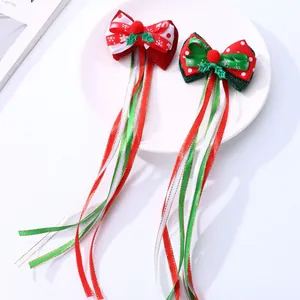 Barrettes de Noël à nœuds avec flocons de neige, rubans longs et pompons doux