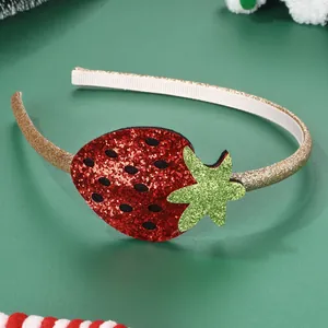 Sparkling red strawberry sequin headband with gold glitter band for girls hair accessory
