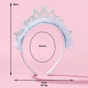 Cerchietto corona in tulle azzurro per bambine con strass scintillanti e glitter