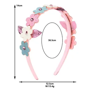 Serre-tête fleuri à paillettes pour filles avec fleurs colorées et gemmes roses