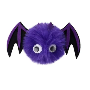 Lila Plüsch-Fledermaus-Haarspange mit großen Augen und Filzflügeln für Halloween-Partys