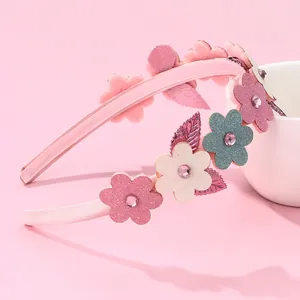 Serre-Tête Fleur à Paillettes Doux pour Filles Bandeau Floral en Tissu Rose avec Strass pour Fêtes et Spectacles