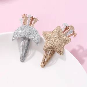 Barrettes à cheveux pailletées étoile et lune pour filles avec sequins sur une assiette