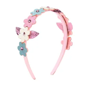 Serre-tête rose pour enfants avec fleurs pailletées et strass pour fêtes et cadeaux