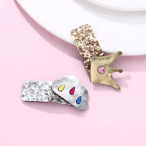 Sweet Sequin Crown Cloud Hair Clips For Girls Glitter Fabric Heart Pattern BB Side Clips Children Hair Accessories