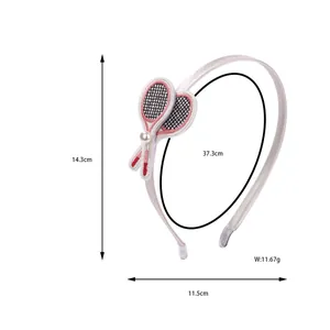 Minimalist beige sports headband with embroidered tennis rackets and pearl detail