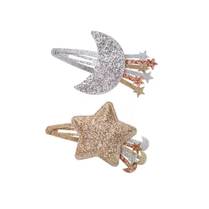 Ensemble de barrettes à cheveux pailletées étoile et lune avec franges scintillantes