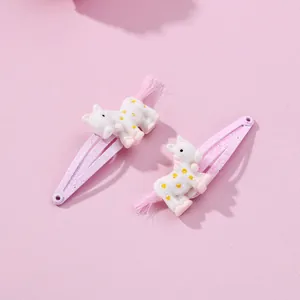 Pink glitter unicorn hair clips set with cute 3D doll and colorful tassel for kids