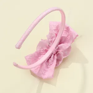 Pink glitter headband with large fabric pleated bow for girls sweet hair accessory