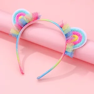 Serre-tête Oreilles De Chat Arc-en-ciel Pour Filles Enfants Volants En Tulle Paillettes Antidérapant Accessoires De Cheveux Fête