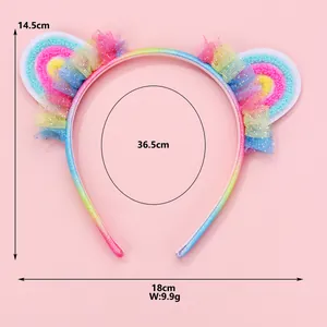 Serre-tête oreilles de chat arc-en-ciel pour enfants avec dentelle, taille 14.5x18cm