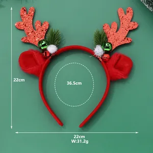 Glittery Christmas reindeer antler headband with bells and ears for holiday festivals