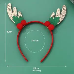 Christmas reindeer antler headband with gold glitter horns and festive red pom poms