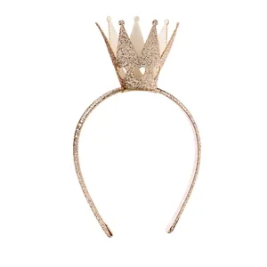 Sparkling gold crown headband for girls featuring glitter sequins and heart cutouts
