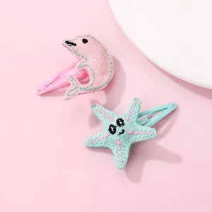 Fermagli per capelli a forma di delfino rosa e stella marina verde menta con glitter