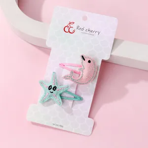 2Pcs Fermagli per Capelli Bambini Stella Marina Delfino Paillettes Ricamo Tessuto BB Clip Serie Oceano Gioielli per Capelli Ragazze