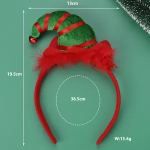 Christmas elf hat headband with red ribbons and small bells for holiday party hair accessory