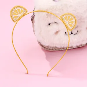 Childrens Sweet Lemon Fruit Embroidered Headband Simple Fresh Yellow Fabric Hair Band For Kids Girls Hair Accessories