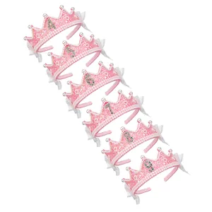 Serre-têtes couronne rose à paillettes avec perles et dentelle pour enfants, numéros 4-9